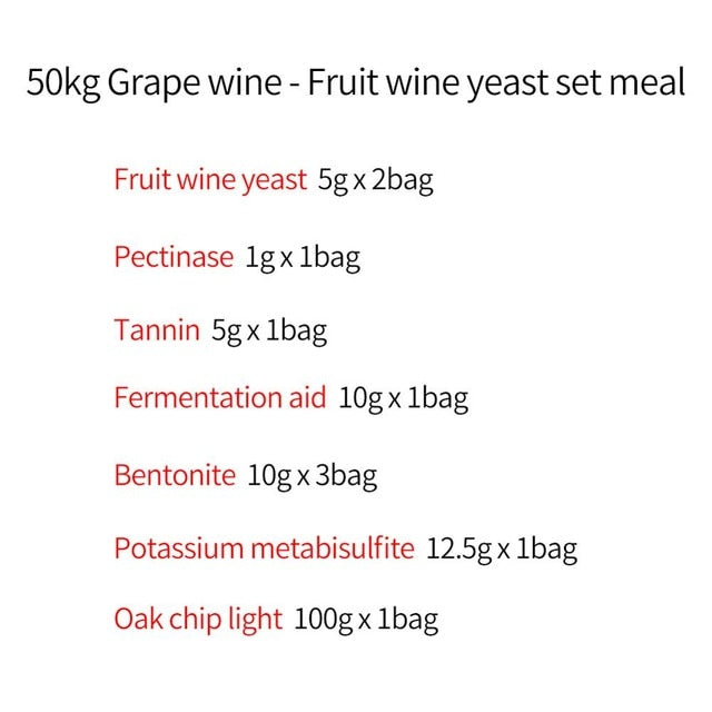 50kg red wine ingredients winemaking package Tannin Fermentation Auxiliary Oak Pectin Enzyme Soap Fruit Wine Mead yeast